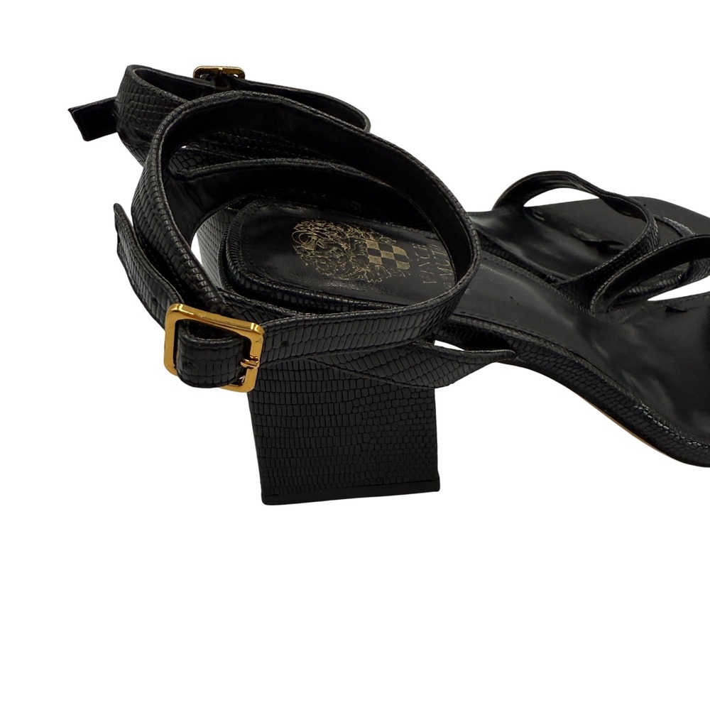 Vince‎ Camuto Block Heel Sandals Black Glossy Lizared Embossed  Size 8 - Picture 6 of 10